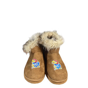 Kansas Jayhawks Women’s Faux Fur & Suede College Logo Winter Boot Slippers Sz XL